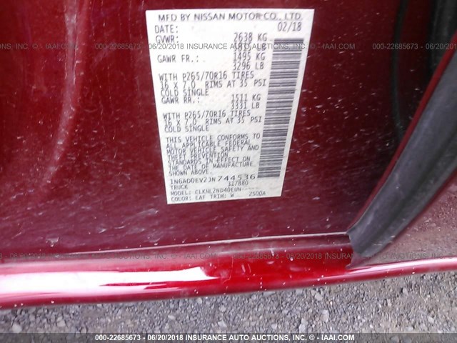 1N6AD0EV2JN744536 - 2018 NISSAN FRONTIER S/SV/SL/PRO-4X RED photo 9