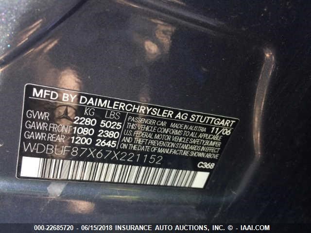 WDBUF87X67X221152 - 2007 MERCEDES-BENZ E 350 4MATIC GRAY photo 9