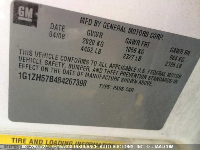 1G1ZH57B484267398 - 2008 CHEVROLET MALIBU 1LT WHITE photo 9