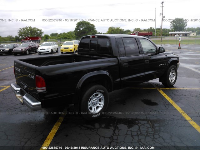 1B7HG48N02S614382 - 2002 DODGE DAKOTA QUAD SLT BLACK photo 4