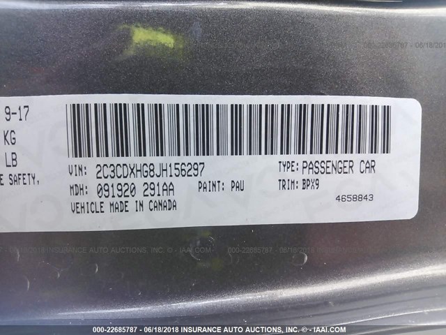 2C3CDXHG8JH156297 - 2018 DODGE CHARGER SXT PLUS GRAY photo 9