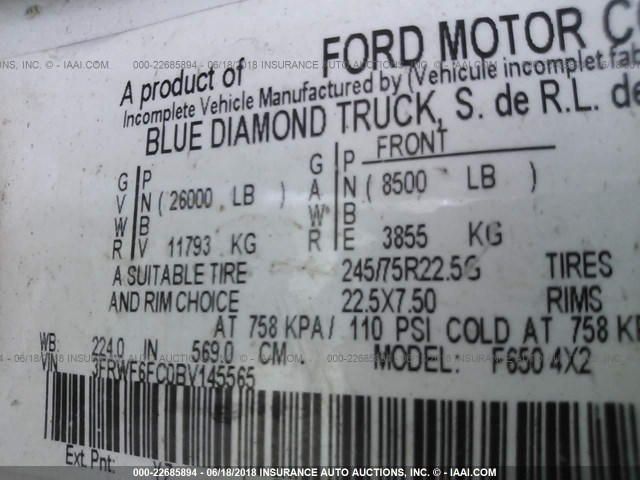 3FRWF6FC0BV145565 - 2011 FORD F650 SUPER DUTY WHITE photo 10