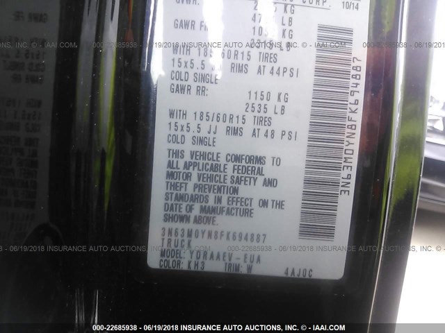 3N63M0YN8FK694887 - 2015 CHEVROLET CITY EXPRESS LS BLACK photo 9