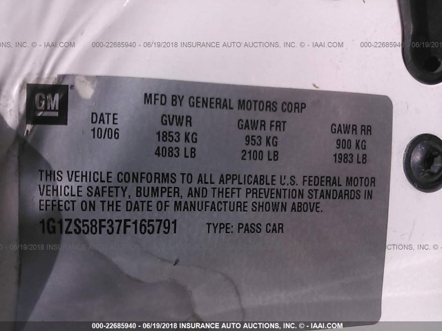 1G1ZS58F37F165791 - 2007 CHEVROLET MALIBU LS Ağ foto 9
