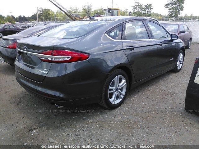 3FA6P0LU1JR141655 - 2018 FORD FUSION SE HYBRID GRAY photo 4