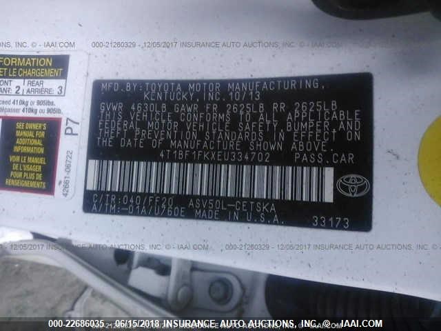 4T1BF1FKXEU334702 - 2014 TOYOTA CAMRY L/SE/LE/XLE 未知 照片 9