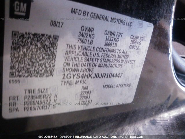 1GYS4HKJ0JR104447 - 2018 CADILLAC ESCALADE ESV LUXURY BLACK photo 9