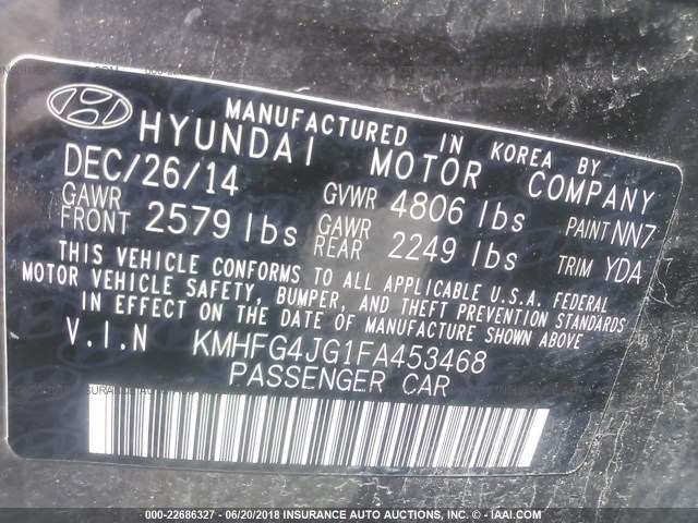 KMHFG4JG1FA453468 - 2015 HYUNDAI AZERA BROWN photo 9