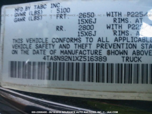 4TASN92N1XZ516389 - 1999 TOYOTA TACOMA XTRACAB PRERUNNER მწვანე ფოტო 9