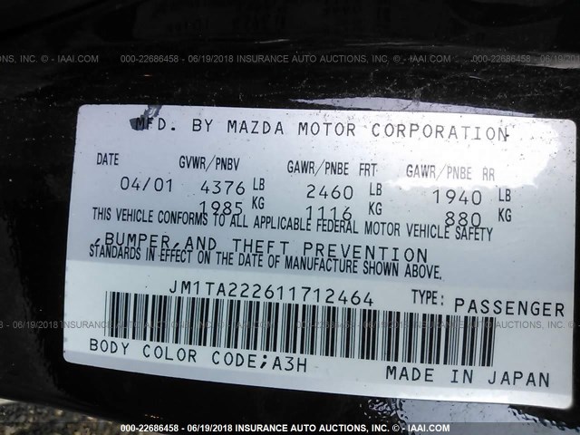 JM1TA222611712464 - 2001 MAZDA MILLENIA S BLACK photo 9