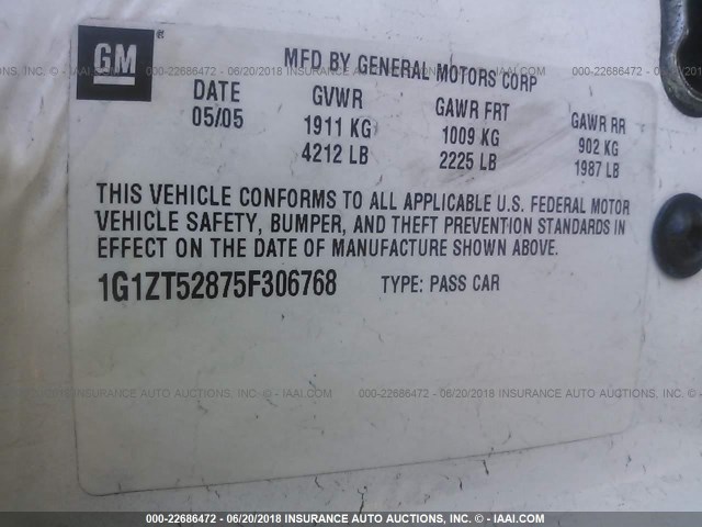 1G1ZT52875F306768 - 2005 CHEVROLET MALIBU LS Ağ foto 9