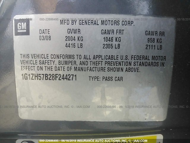 1G1ZH57B28F244271 - 2008 CHEVROLET MALIBU 1LT 灰色 照片 9