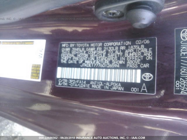 JTKDE177760126594 - 2006 TOYOTA SCION TC PURPLE photo 9