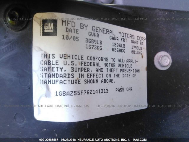 1G8AZ55F76Z141313 - 2006 SATURN ION LEVEL 2 MAROON photo 9