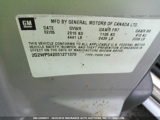 2G2WP542051271378 - 2005 PONTIAC GRAND PRIX SILVER photo 9