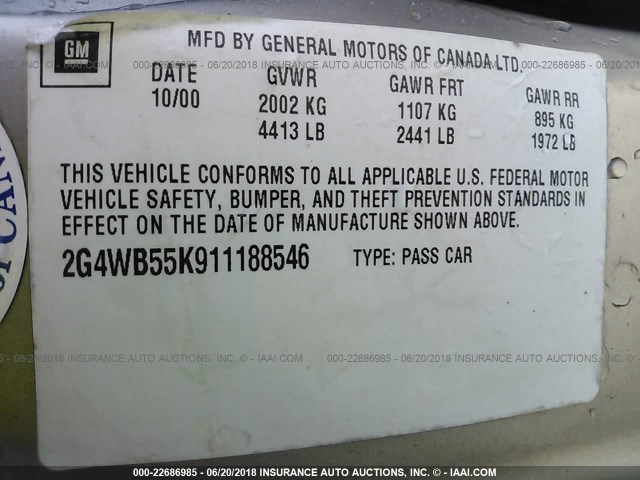 2G4WB55K911188546 - 2001 BUICK REGAL LS 灰色 照片 9