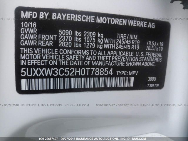 5UXXW3C52H0T78854 - 2017 BMW X4 XDRIVE28I Blanc photo 9