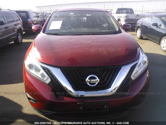 5N1AZ2MH8GN170542 - 2016 NISSAN MURANO S/SL/SV/PLATINUM RED photo 6