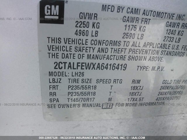 2CTALFEWXA6416419 - 2010 GMC TERRAIN SLT SILVER photo 9