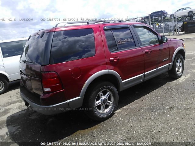 1FMZU73E72UA76673 - 2002 FORD EXPLORER XLT RED photo 4