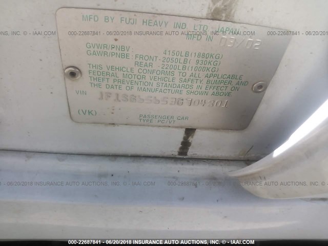 JF1SG65653G704801 - 2003 SUBARU FORESTER 2.5XS თეთრი ფოტო 9