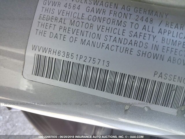 WVWRH63B51P275713 - 2001 VOLKSWAGEN PASSAT GLX 灰色 照片 9