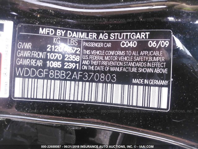 WDDGF8BB2AF370803 - 2010 MERCEDES-BENZ C 300 4MATIC BLACK photo 9