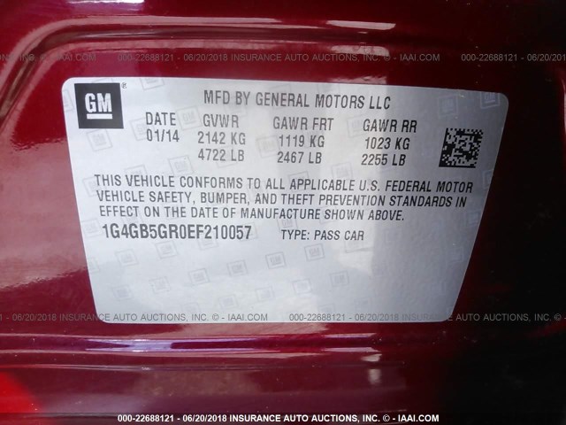 1G4GB5GR0EF210057 - 2014 BUICK LACROSSE RED photo 9