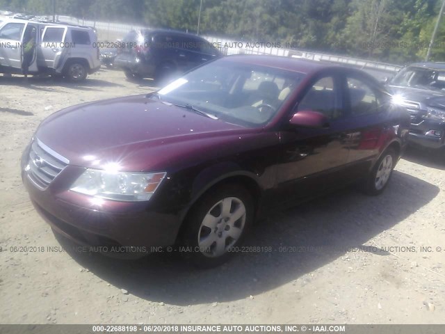 5NPET46C59H418897 - 2009 HYUNDAI SONATA GLS BURGUNDY photo 2