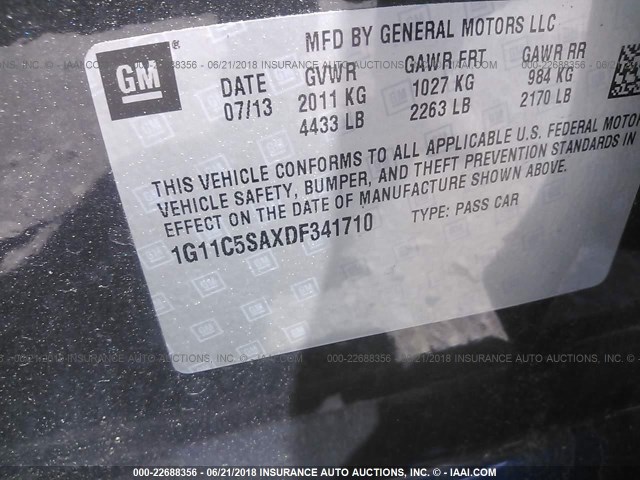 1G11C5SAXDF341710 - 2013 CHEVROLET MALIBU 1LT ნაცრისფერი ფოტო 9