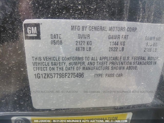 1G1ZK57798F275496 - 2008 CHEVROLET MALIBU LTZ 黑色 照片 9