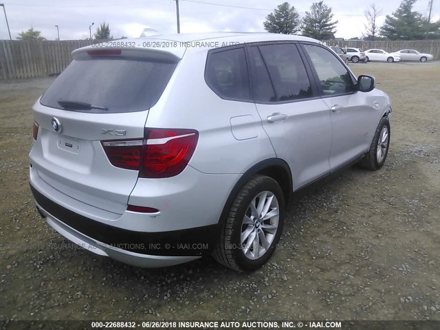 5UXWX9C50D0A13839 - 2013 BMW X3 XDRIVE28I SILVER photo 4