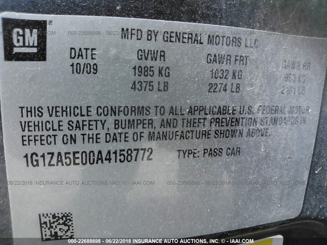 1G1ZA5E00A4158772 - 2010 CHEVROLET MALIBU LS Pewter photo 9