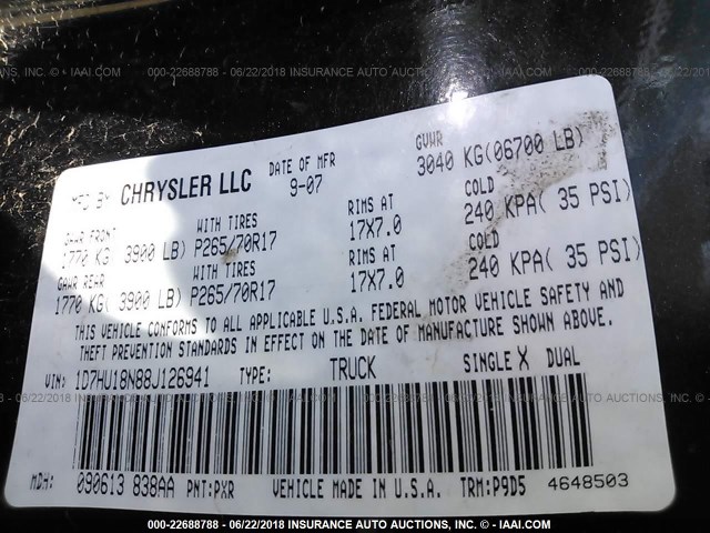 1D7HU18N88J126941 - 2008 DODGE RAM 1500 ST/SLT 黑色 照片 9