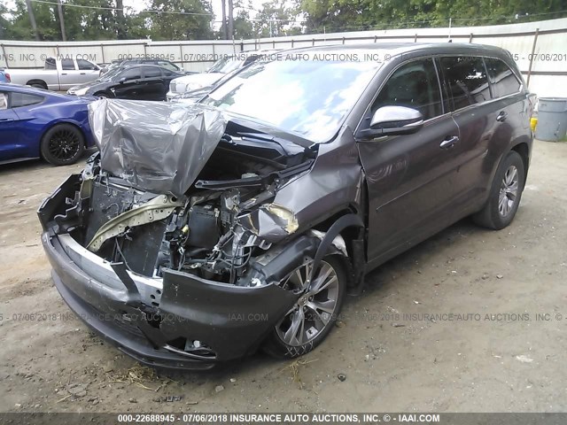 5TDKKRFH7FS080925 - 2015 TOYOTA HIGHLANDER XLE ნაცრისფერი ფოტო 2