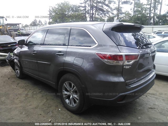 5TDKKRFH7FS080925 - 2015 TOYOTA HIGHLANDER XLE ნაცრისფერი ფოტო 3
