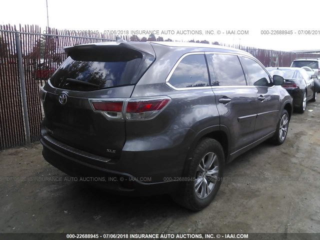 5TDKKRFH7FS080925 - 2015 TOYOTA HIGHLANDER XLE GRAY photo 4