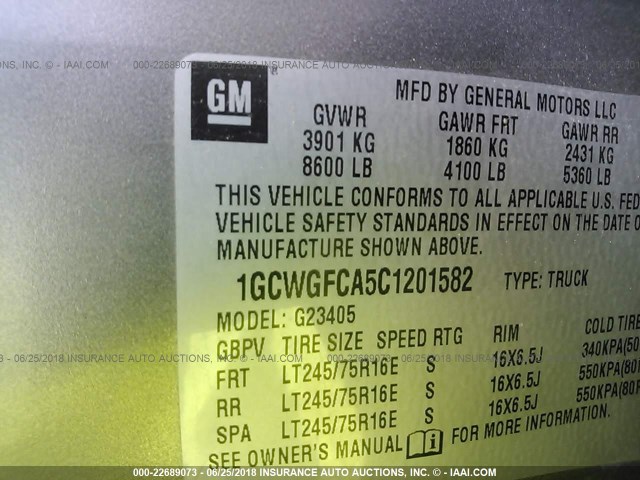 1GCWGFCA5C1201582 - 2012 CHEVROLET EXPRESS G2500  GRAY photo 9