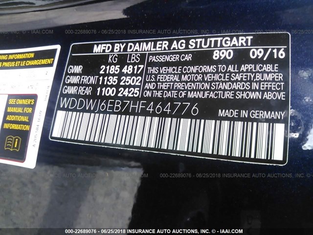 WDDWJ6EB7HF464776 - 2017 MERCEDES-BENZ C 43 4MATIC AMG BLUE photo 9