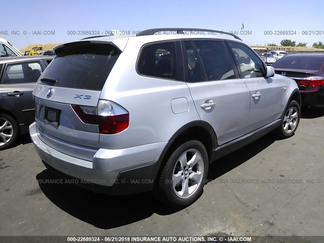 WBXPC934X7WF22365 - 2007 BMW X3 3.0SI SILVER photo 4