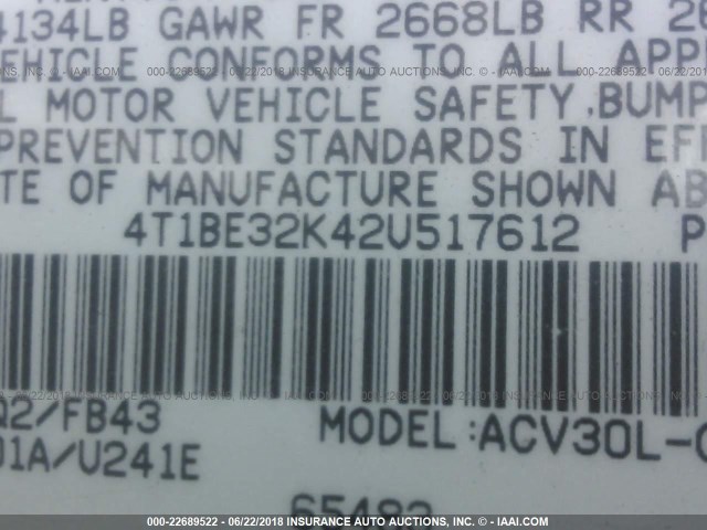 4T1BE32K42U517612 - 2002 TOYOTA CAMRY LE/XLE/SE Qızıl foto 9