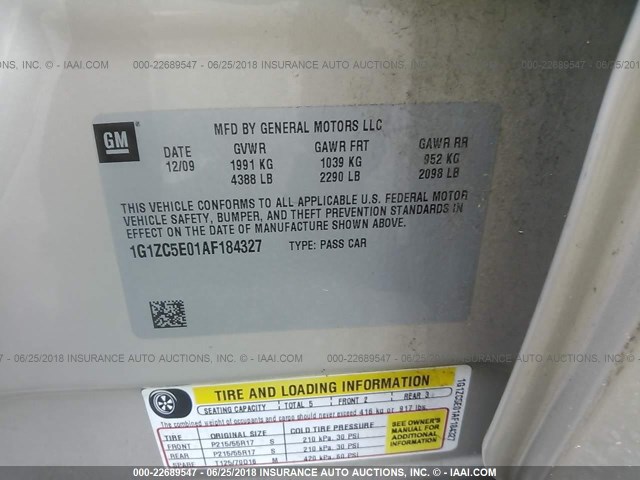 1G1ZC5E01AF184327 - 2010 CHEVROLET MALIBU 1LT 金色 照片 9