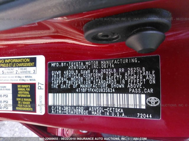 4T1BF1FK4EU835634 - 2014 TOYOTA CAMRY L/SE/LE/XLE RED photo 9