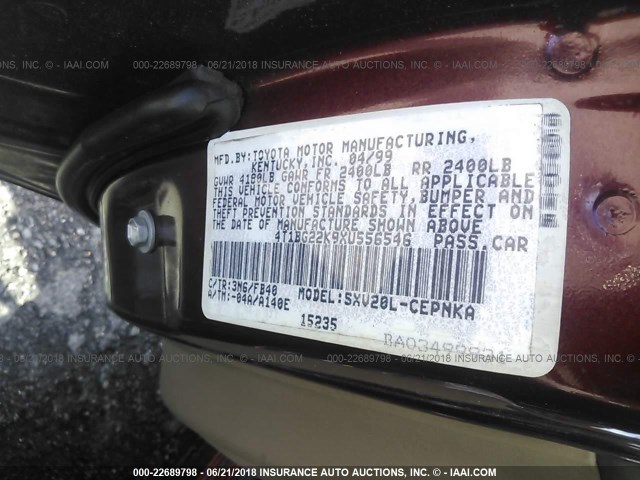 4T1BG22K9XU556546 - 1999 TOYOTA CAMRY CE/LE/XLE RED photo 9