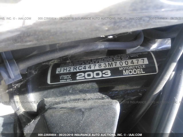 JH2RC44783M700477 - 2003 HONDA VT750 CDC GRAY photo 10