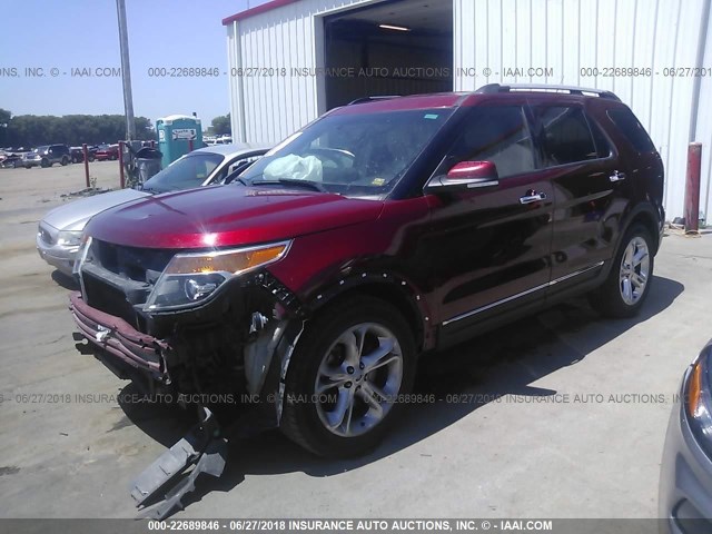 1FM5K8F80DGC02356 - 2013 FORD EXPLORER LIMITED RED photo 2