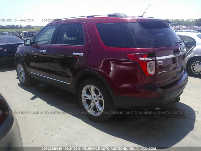 1FM5K8F80DGC02356 - 2013 FORD EXPLORER LIMITED RED photo 3