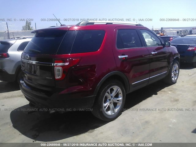 1FM5K8F80DGC02356 - 2013 FORD EXPLORER LIMITED RED photo 4