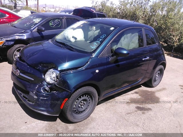 3C3CFFARXDT693250 - 2013 FIAT 500 POP BLUE photo 2