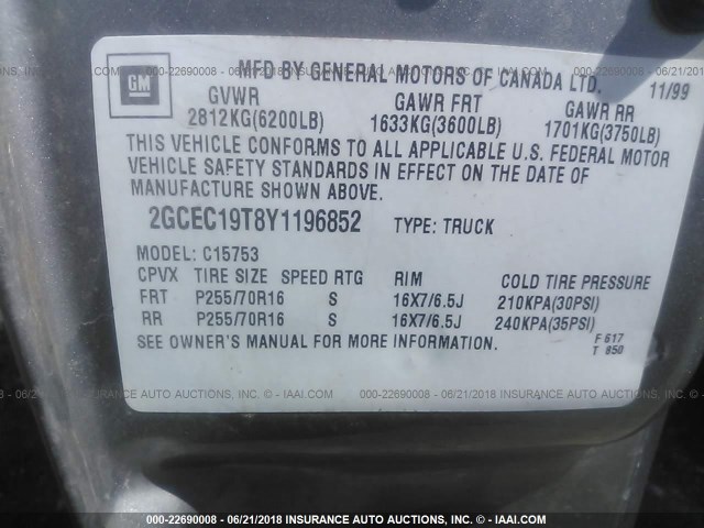 2GCEC19T8Y1196852 - 2000 CHEVROLET SILVERADO C1500 TAN photo 9